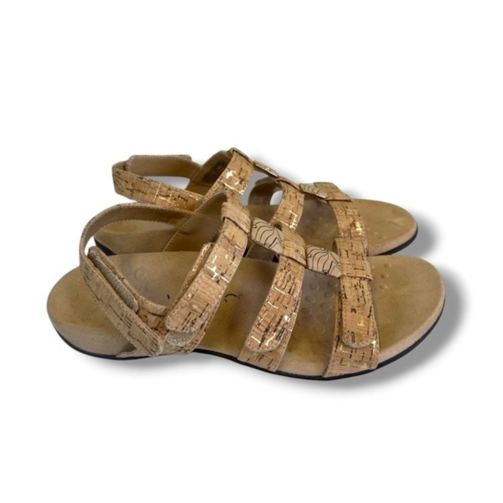 Vionic Women's Amber Adjustable Strap Sandal Gold Cork Size 8 Comfortable Summer